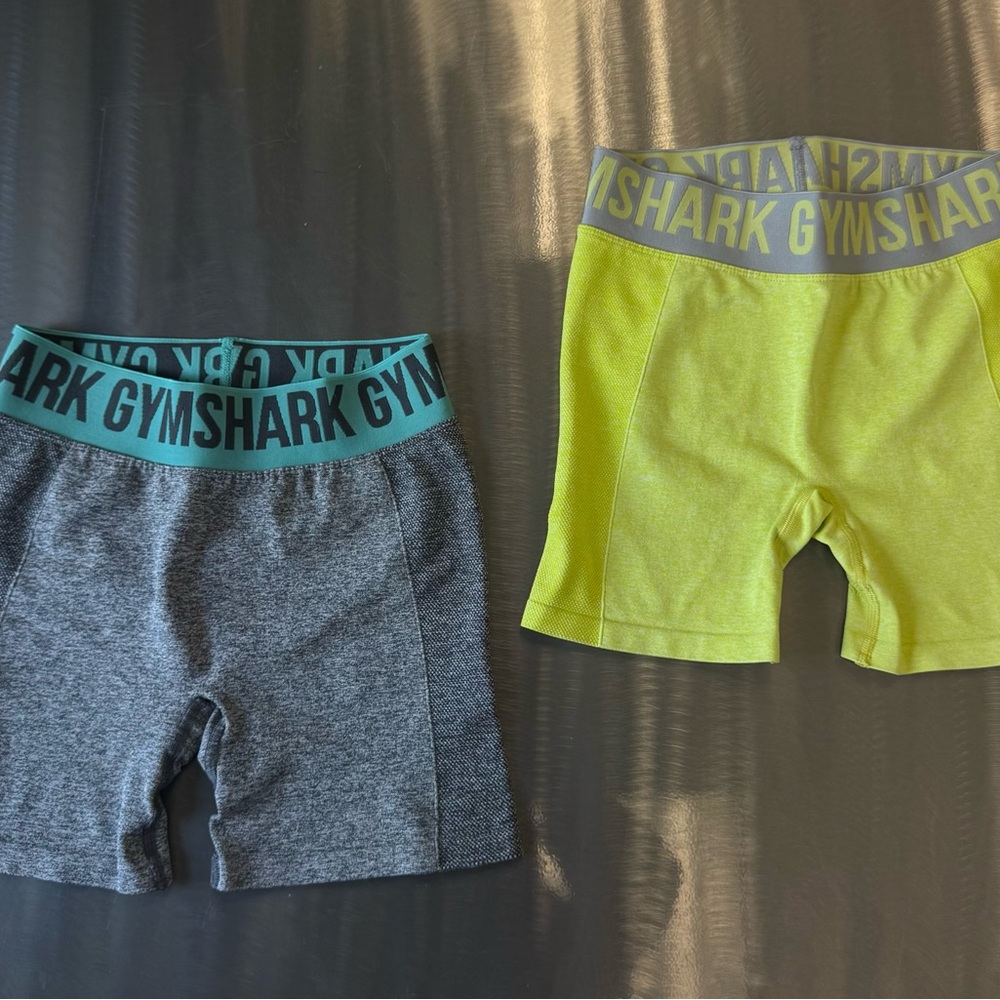 Gymshark Women’s Active Shorts in Gray with Teal Waistband & Neon Yellow